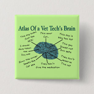 Atlas of a Vet Tech's Brain 15 Cm Square Badge