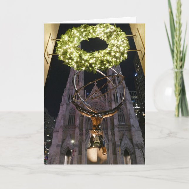Atlas & St. Patrick's Cathedral, Christmas - Card (Front)
