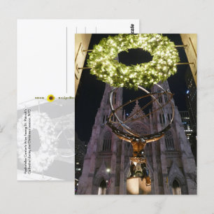 Atlas & St. Patrick's Cathedral, Christmas, NYC - Postcard