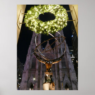 Atlas & St. Patrick's Cathedral - Christmas poster