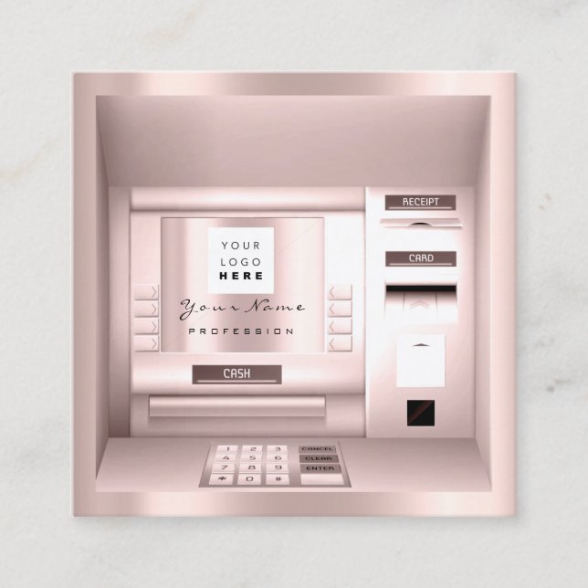 ATM Bank Consulting Money Rose Logo Company Name Square Business Card (Front)