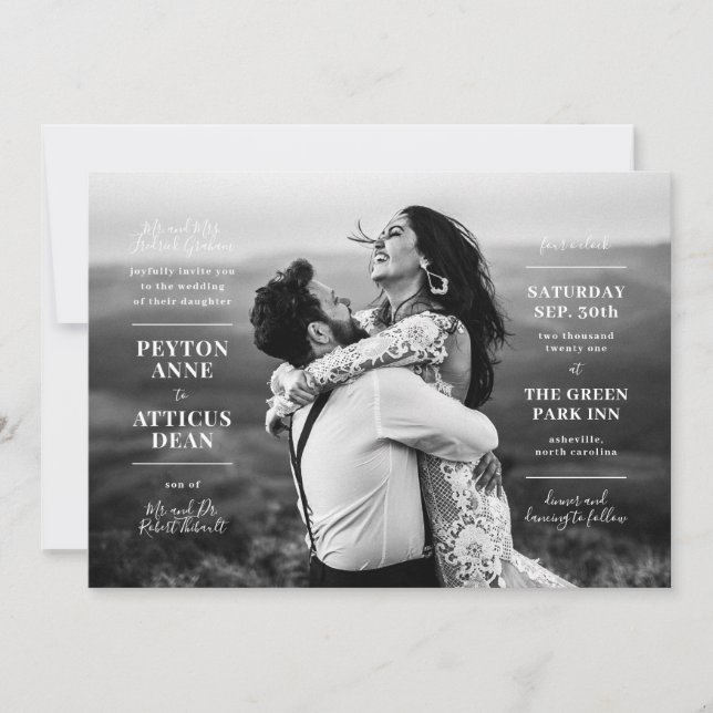 Atmosphere Modern Photo Wedding Invitation (Front)