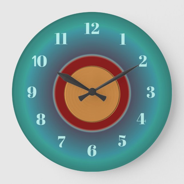 Atmospheric Blue Green with Red Gold Centre Large Clock (Front)