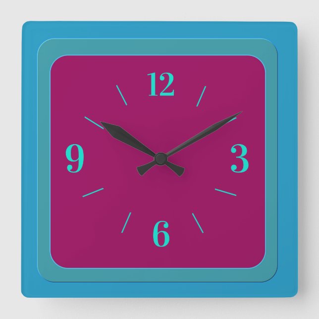 Atmospheric Bluegreen Border with Cerise Centre Square Wall Clock (Front)