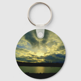 Atmospheric cloudy sky, green, blue, white key ring