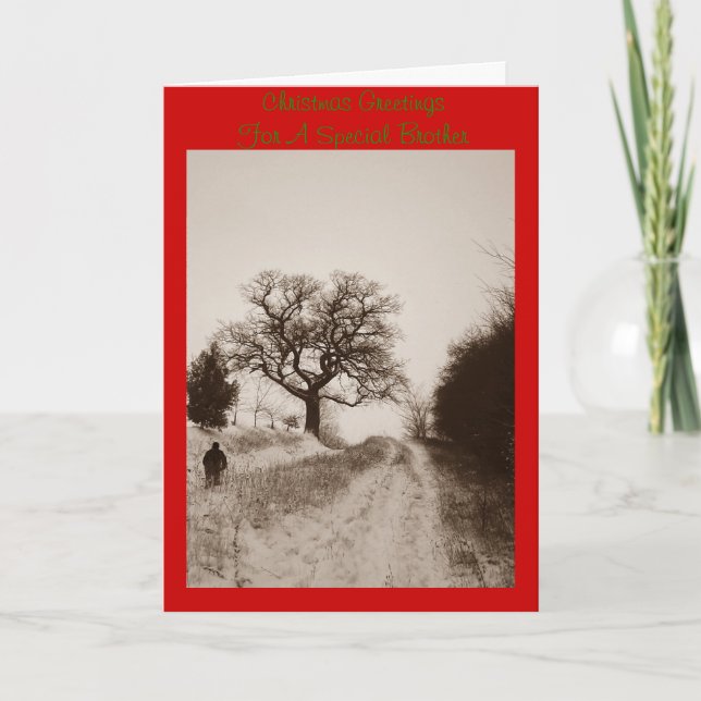 atmospheric country lane snow scene at christmas holiday card (Front)