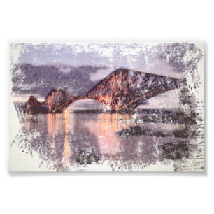 Atmospheric Forth Bridge at Twilight Watercolour Photo Print
