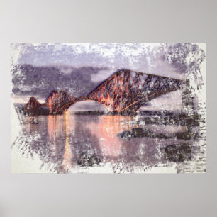 Atmospheric Forth Bridge at Twilight Watercolour Poster