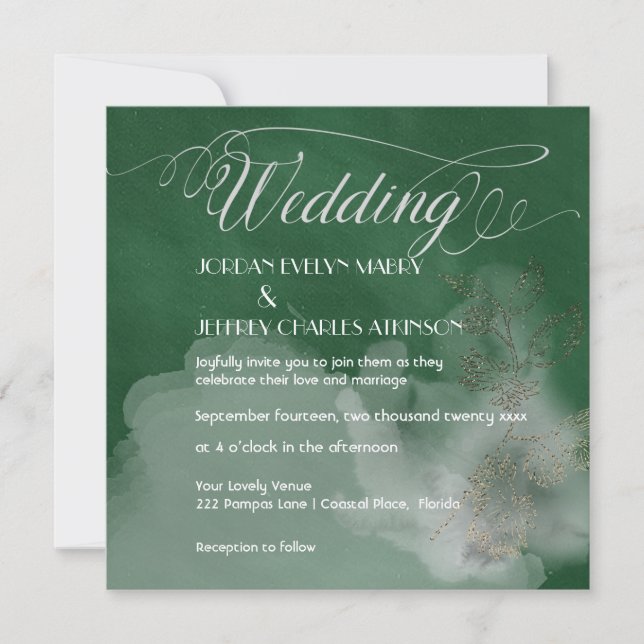 Atmospheric Green Modern Wedding Invitation (Front)