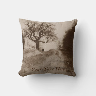 atmospheric photo of snow covered country lane cushion