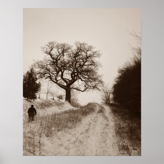 Atmospheric scenic snowy country lane art photo poster (Front)
