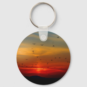 Atmospheric Sky, sunset, birds, beautiful photo Key Ring