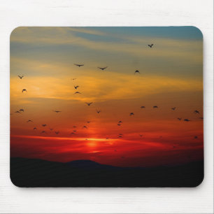 Atmospheric Sky, sunset, birds, beautiful photo Mouse Mat