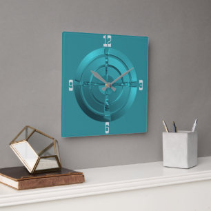 Atmospheric Space Design in Teal Wall Clock