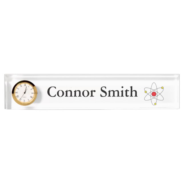 "Atom" Personalised Nameplate w/Clock (Front)