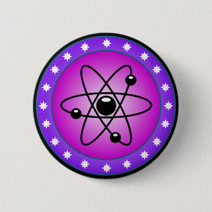 Atom Symbol on a Pink background 6 Cm Round Badge