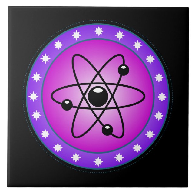 Atom Symbol on a Pink background Tile (Front)