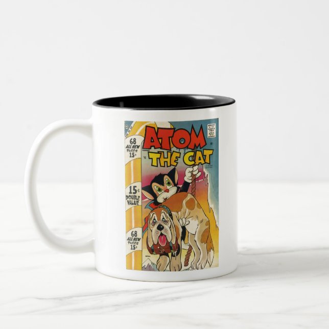 Atom the Cat - Superhero - Super Cat - Retro Cat Two-Tone Coffee Mug (Left)