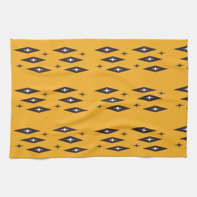 Atomic 1950’s Diamonds Pattern Orange Tea Towel (Horizontal)