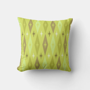 Atomic 1950’s Diamonds Stars Chartreuse Cushion