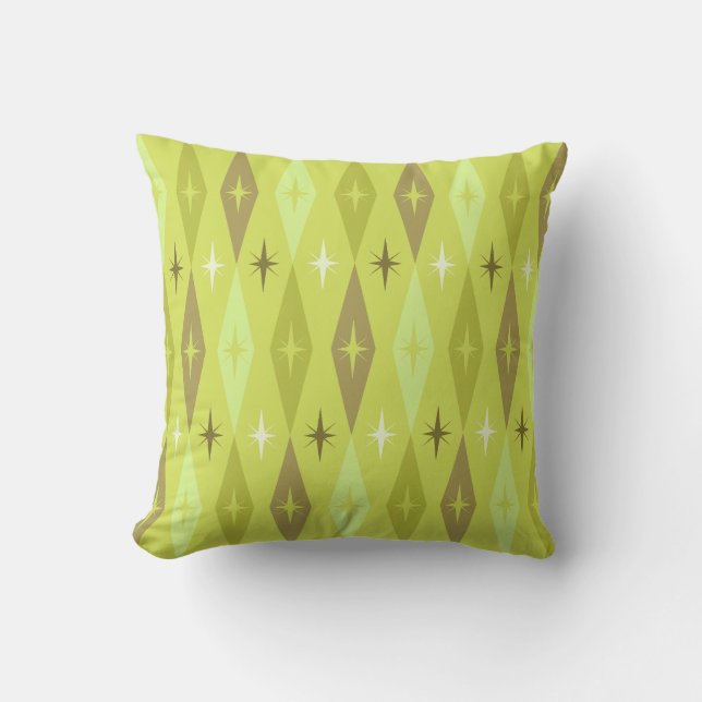 Atomic 1950’s Diamonds Stars Chartreuse Cushion (Front)