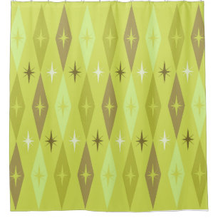 Atomic 1950’s Diamonds Stars Chartreuse Shower Curtain