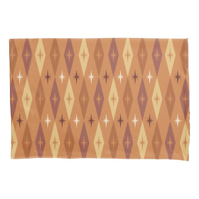 Atomic 1950’s Diamonds Stars Orange Pillowcase (Front)