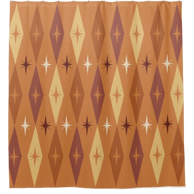 Atomic 1950’s Diamonds Stars Orange Shower Curtain (Front)