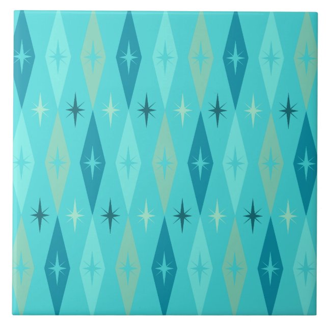 Atomic 1950’s Diamonds Stars Turquoise Tile (Front)