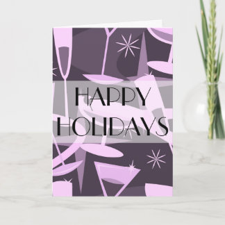Atomic 50s Retro Martini Cocktail Happy Holidays Holiday Card