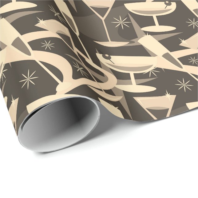 Atomic 50s Retro Martini Cocktail Pattern Wrapping Paper (Roll Corner)