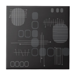 Atomic Abstract Barkcloth Black Tile