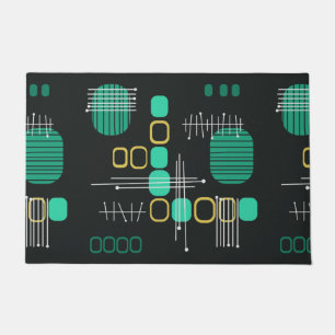 Atomic Abstract Barkcloth Black Turquoise Doormat