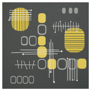 Atomic Abstract Barkcloth Black Yellow Fabric