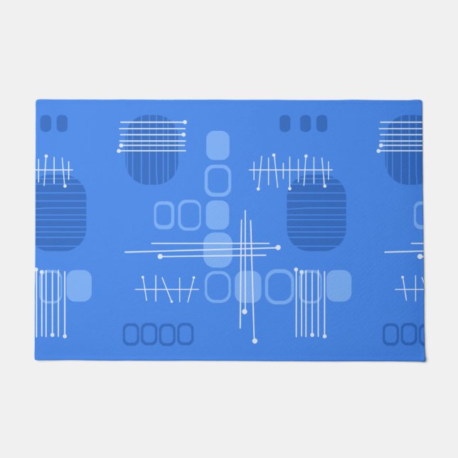 Atomic Abstract Barkcloth Blue Doormat (Front)