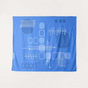 Atomic Abstract Barkcloth Blue Tapestry