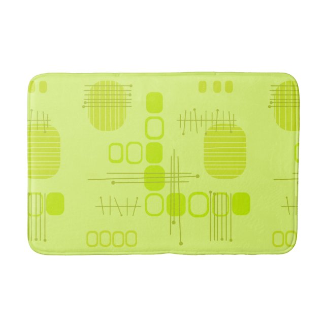 Atomic Abstract Barkcloth Chartreuse Bath Mat (Front)