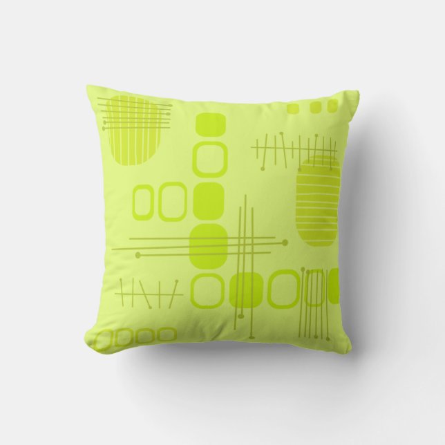 Atomic Abstract Barkcloth Chartreuse Cushion (Front)