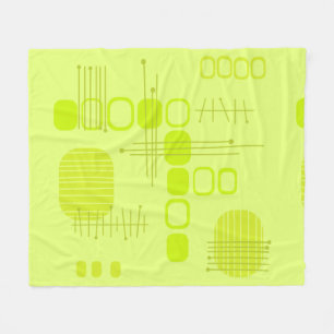 Atomic Abstract Barkcloth Chartreuse Fleece Blanket