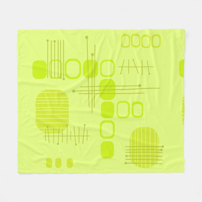 Atomic Abstract Barkcloth Chartreuse Fleece Blanket (Front (Horizontal))