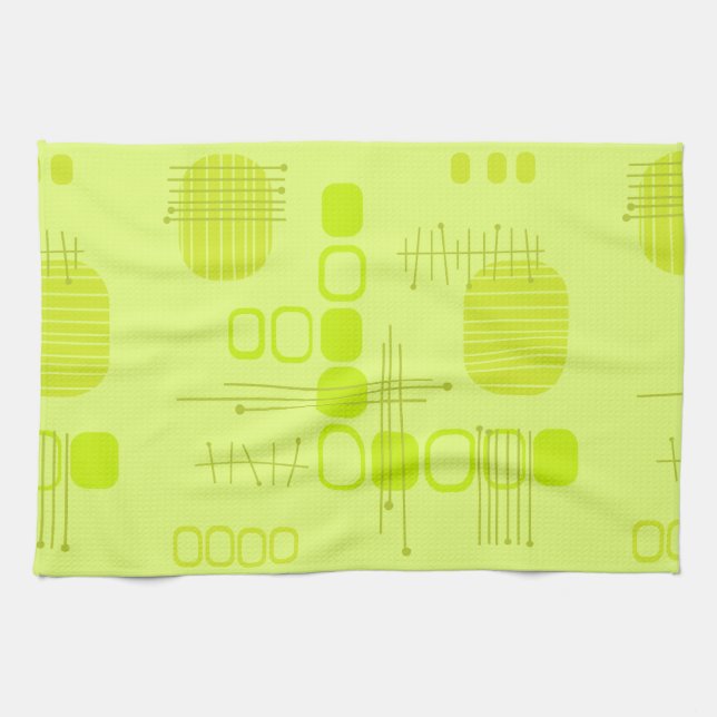 Atomic Abstract Barkcloth Chartreuse Tea Towel (Horizontal)