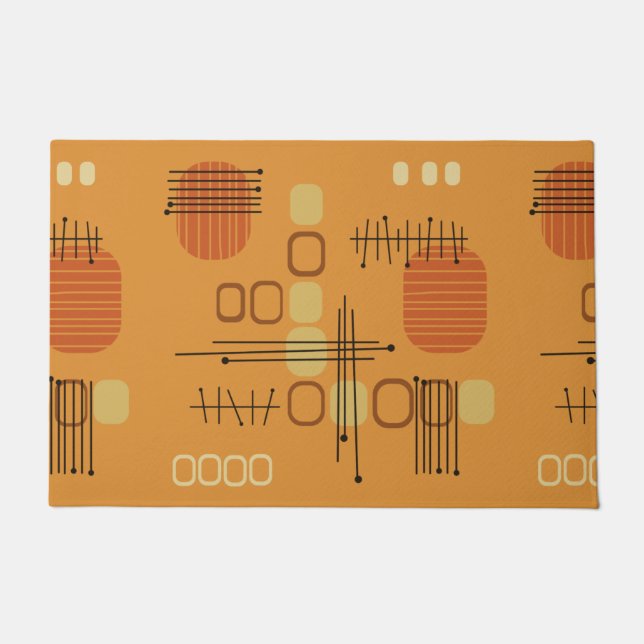 Atomic Abstract Barkcloth Ochre Doormat (Front)