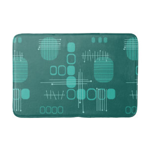 Atomic Abstract Barkcloth Teal Bath Mat