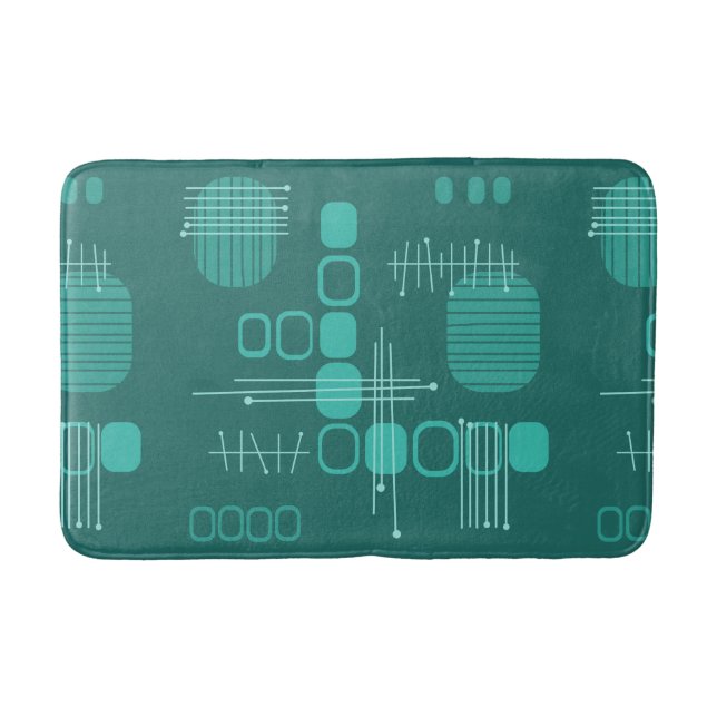 Atomic Abstract Barkcloth Teal Bath Mat (Front)