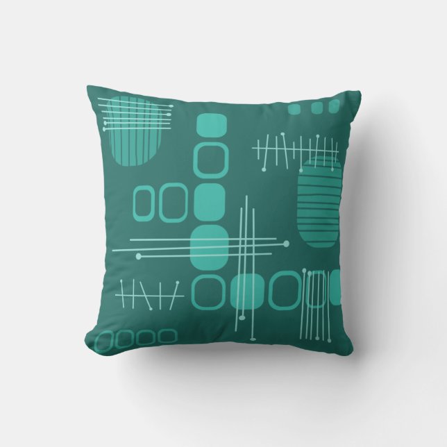 Atomic Abstract Barkcloth Teal Cushion (Front)