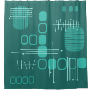 Atomic Abstract Barkcloth Teal Shower Curtain
