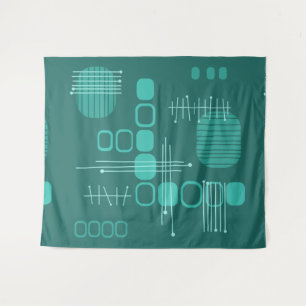 Atomic Abstract Barkcloth Teal Tapestry
