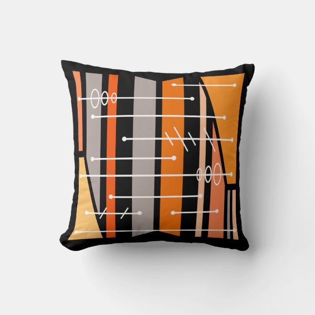 Atomic Abstract Geometric Art Black Orange Cushion (Front)