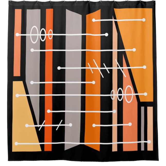 Atomic Abstract Geometric Art Black Orange Shower Curtain (Front)