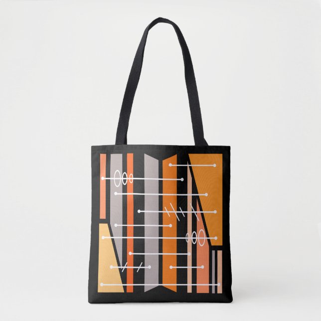 Atomic Abstract Geometric Art Black Orange Tote Bag (Front)